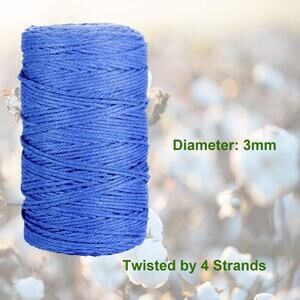 200M 3MM Natural Blue Cotton DIY Twisted Cord Macrame Rope Artisan Craft String